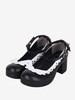 Süße Lolita-Schuhe weiße Schleifen PU-Leder Lolita-Pumps mit dickem Absatz