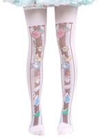 Süße Lolita Socken Alices Abenteuer im Wunderland gedruckt Chiffon Lolita Strumpf