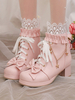 Süße Lolita-Stiefel aus PU-Leder mit Schleifen und runder Spitze rosa Lolita-Schuhe