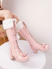 Süße Lolita Stiefel Bow Pom Poms Kunstpelz Schnüren Lolita Schuhe