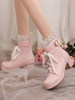 Süße Lolita-Stiefel in Rosa mit runder Spitze und PU-Leder