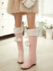 Süße Lolita Stiefel Keilabsatz runde Kappe zwei Ton Kunstpelz rosa Lolita kniehohe Stiefel