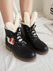Süße Lolita Stiefel Leder Kaninchen Round Toe Black Lolita Schuhe