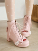 Süße Lolita Stiefel Leder Schleifen Chunky Heel Round Toe Pink Lolita Stiefel