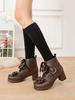 Süße Lolita Stiefel Leder Schleifen Herz Schnalle Runde Zehen Tiefbraun Lolita Schuhe