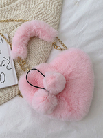 Süße Lolita Tasche Herzförmige Kunstpelz Pom Poms Umhängetasche