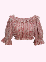 Süße Lolita Tops Plaid Rüschen von der Schulter Lolita Bardot Top