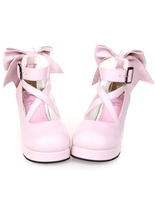 Süße Plattform-Heels Lolita Schuhe Ankle Straps Haarschleife Deco Round Zehen