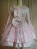 Süße rosa Baumwolle Lolita einteiliges Kleid Langarm Lace Oberfläche Schleifen