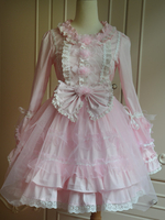 Süße rosa Baumwolle Lolita einteiliges Kleid Langarm Lace Oberfläche Schleifen