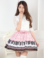 Süße rosa Klavier Print Lolita Rock Lace Trim