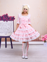 Süße rosa Lolita OP Kleid mittleren Ärmel mit Lace Trim