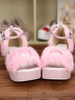 Süße rosa Lolita Sandalen Plattform flauschige Herz Form Ankle Strap