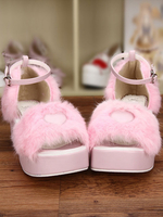 Süße rosa Lolita Sandalen Plattform flauschige Herz Form Ankle Strap