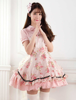 Süße rosa Spitze Rosen Print Lolita Jumper Skirt