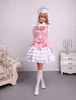 Süße rosa weiße Baumwolle Lolita Jumper Rock Schnürschuh geschichteten Rüschen Bögen