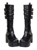 Süße Strassenmode schwarz PU-Leder-Wölbungs-Plattform Lolita Boots in Schwarz