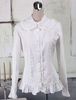 Süße weiße Baumwolle Lolita Bluse Langarm Rüschen Trim Turndown-Spitzenkragen
