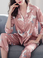 Seidenähnliche Loungewear Einhorn Print Zweiteilige Outfit Nachtwäsche