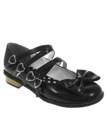 SüßeLolita Low Heels Schuhe Herz-geformte Bügel Schnallen Haarschleife in schwarze