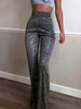 Sequin Bell-Bottom Hose 70er Jahre mit hoher Taille Stretchy Flare Pants