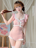 Süßer Lolita-Badeanzug rosa Rüschen Bögen schnürbarer ärmelloser Overall