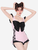 Süßer Lolita-Badeanzug rosa Spitze Schleifen Rüschen ärmelloser Overall