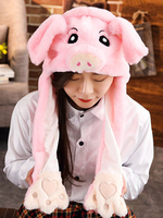 Süßer Lolita Hut Rosa Piggy Cartoon Flauschiger Lolita Fäustling Schal