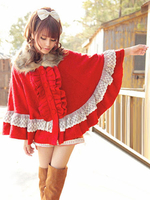 Süßer Lolita Poncho Mantel Rüsche Rüsche Rote Wolle Lolita Cape