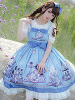 Süßes Lolita JSK Kleid Baby Blue Ärmellose Lolita Pullover Röcke