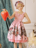 Süßes Lolita JSK Kleid Erdbeerhexe Rosa Ärmellose Rüschen Lolita Pullover Röcke