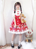 Süßes Lolita JSK Kleid Kirschdruck Bögen Rote Lolita Pullover Röcke
