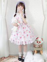 Süßes Lolita JSK Kleid Kirschkuchen Ärmellose Rüschen Lolita Pullover Röcke