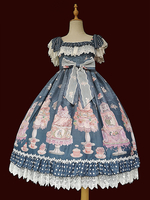 Süßes Lolita JSK Kleid Märchen Infanta Blumendruck Schnüren Tiefblaue Lolita Pullover Röcke