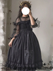 Süßes Lolita JSK Kleid Neverland Schwarz Ärmellose Rüschen Schleifen Polyester Blumendruck Lolita Pullover Röcke
