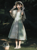 Süßes Lolita JSK Kleid Polyester Ärmelloser Blumendruck Schnürung Hellgrüne Lolita Pullover Röcke