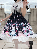 Süßes Lolita JSK Kleid Schwarzes Polyester Ärmellose Schleifenknoten Alice Daily Casual Lolita Pullover Röcke