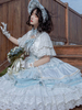Süßes Lolita Kleid 2-teiliges Set Baby Blue Polyester Ärmellose Tea Party Spitze Lolita Pullover Röcke Outfits
