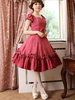 Süßes Lolita Kleid mit Herz-Ausschnitt und kurzen Ärmeln im klassischen & traditionellen Style und Schleife Magenta