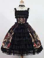 Süßes Lolita Kleid Polyester mit viereckigem Ausschnitt und Rüschen im ROCOCO Stil