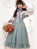 Süßes Lolita OP-Kleid Blau Grün Polyester Langarm Blumengestickte Lolita Einteilige Kleider