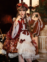 Süßes Lolita OP Kleid Burgunder Langarm Bowknots Polyester Lolita Einteilige Kleider