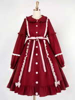 Süßes Lolita OP Kleid Burgunder Schleifen Lolita Einteilige Kleider