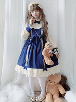 Süßes Lolita OP Kleid Honig Mädchen Bögen Burgunder Bogen Langarm Lolita Einteilige Kleider