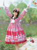 Süßes Lolita OP-Kleid Infanta Fairytale Floral Print Burgunder Plissee Lolita Einteilige Kleider
