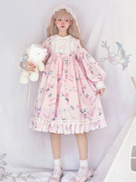 Süßes Lolita OP-Kleid Katze Blumendruck Rüschen Lolita Einteilige Kleider