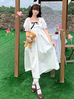 Süßes Lolita OP Kleid Kurzarm Langes Kleid aus weißer Spitze