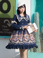 Süßes Lolita OP Kleid Marineblau Metall Details Bowknot Polyester Lolita Einteilige Kleider Lolita Jumpskirt