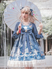 Süßes Lolita OP-Kleid Neverland Blumendruck Blaugrüne Rüschen Schwarze Lolita Einteilige Kleider