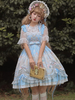Süßes Lolita OP-Kleid Neverland Blumendruck Hellhimmelblaue Rüschen Lolita Einteilige Kleider